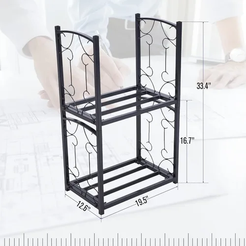 Miniatura 3 de PHI VILLA Estante de leña de 2 capas resistente, soporte de doble capa para leña de chimenea, estante de almacenamiento con clasificación