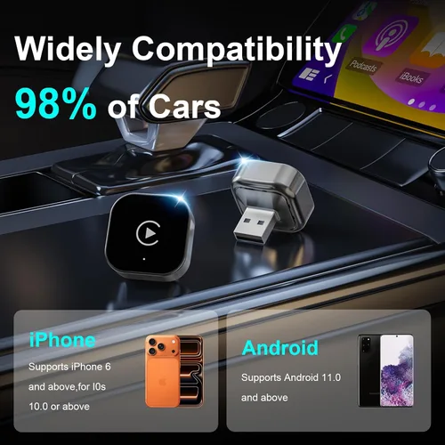 Miniatura 8 de Adaptador CarPlay inalámbrico 2 en 1 para Apple iPhone y Android Auto – CarPlay con cable a dispositivo inalámbrico, en forma de T para auto USB