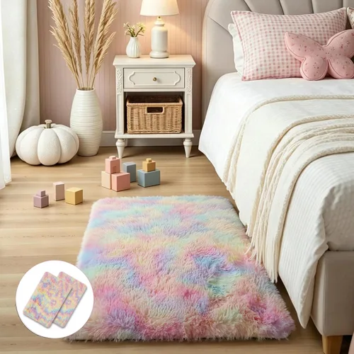 Miniatura 68 de KCHOWUA Alfombras Esponjosas y Peludas de Unicornio para Dormitorio de Niñas, 3x5 pies Lavable Antideslizante Alfombra de Área Shag Peluda para Sala