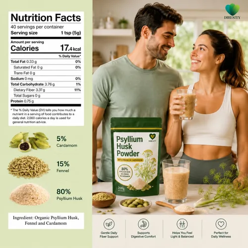 Miniatura 4 de Polvo natural de cáscara de psyllium con hinojo y cardamomo - Mezcla de fibra en polvo, sin sabor, a base de plantas, sin OMG, 7.05 oz