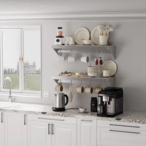 Miniatura 5 de Paquete de 2 estantes de almacenamiento multifuncionales de metal con tapa trasera para cocina, [certificado NSF] Estante de montaje en pared de Dos
