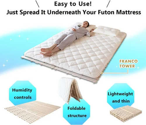 Miniatura 4 de EMOOR Cama de madera con listones de media pliegue tamaño Queen (63 x 78.7 pulgadas) para colchón de futón japonés Franco-Tower, Paulownia sin