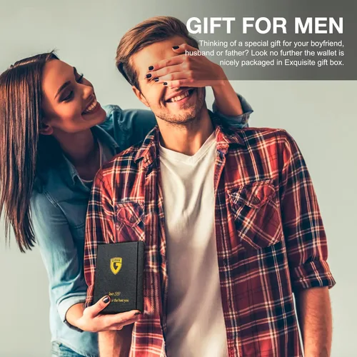 Miniatura 6 de GSOIAX Billetera delgada para hombre minimalista de cuero genuino fibra de carbono con bloqueo RFID de cuero vacuno plegable con caja de regalo
