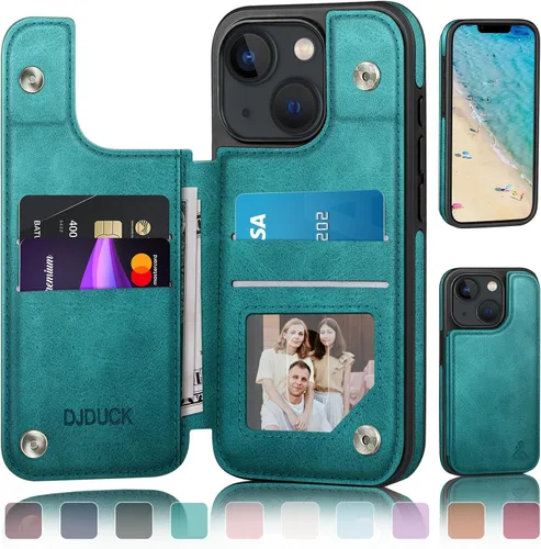 Miniatura 10 de DJDUCK Diseñado para iPhone 13 Funda tipo cartera con tarjetero, [Cubierta de cierre magnético] [Protección de cuero con bloqueo RFID] Fundas a Negro