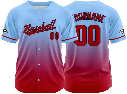 Miniatura 34 de Camiseta de béisbol con degradado personalizado, nombre, número y logotipo personalizados para hombres, mujeres y niños