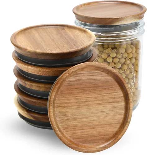 Miniatura 12 de Tapas para frascos de masón, tapas reutilizables para tarros de bambú de vidrio de grado alimenticio, sellado de silicona de material de grado Bambú