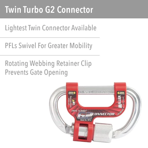 Miniatura 4 de Miller Honeywell Ademco Miller Twin Turbo - Sistema de protección contra caídas de 6 pies con conector G2 y ganchos de aluminio para barras