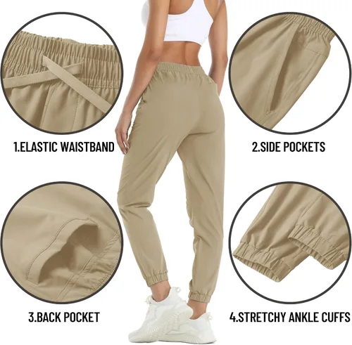 Miniatura 4 de TACVASEN Pantalones deportivos de senderismo para mujer, de secado rápido, ligeros, con cordón, Caqui