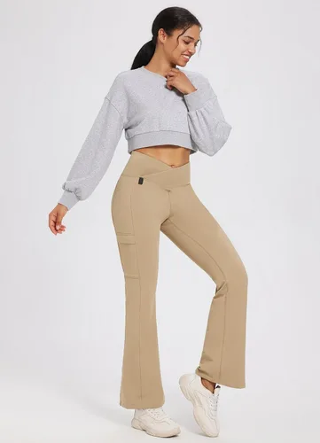 Miniatura 6 de BALEAF Pantalones con forro polar para mujer, resistentes al agua, cruzados, acampanados, corte de bota, senderismo, invierno, al aire libre