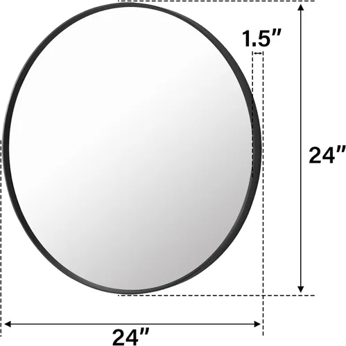 Miniatura 7 de WELLFOR Espejo redondo negro de 24 pulgadas, moderno espejo circular montado en la pared con marco de metal para entradas, baños, salas de estar