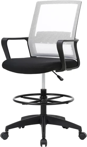 Miniatura 9 de PayLessHere Silla de dibujo Negro Silla de oficina alta con altura de asiento ajustable y reposapiés, respaldo de malla ergonómico, soporte