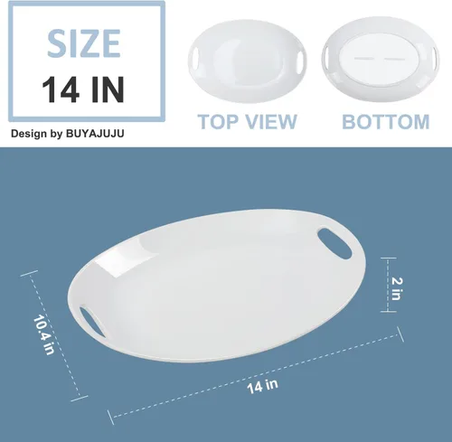 Miniatura 2 de Buyajuju Plato de porcelana con asas, platos para servir de 14 pulgadas para entretener, bandeja ovalada para ensalada, guiso, frutas y pasta, juego