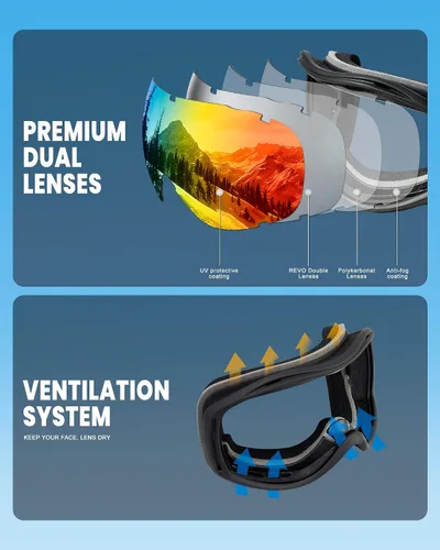 Miniatura 4 de AVV - Gafas de esquí con protección UV, gafas antiniebla para snowboard, gafas de nieve OTG para hombres, mujeres, adultos y jóvenes