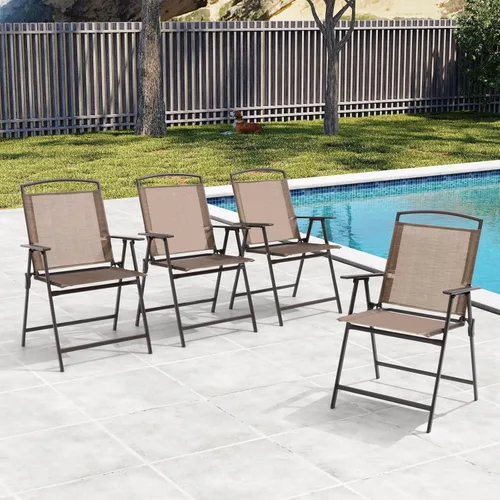 Crestlive Products Juego de 4 sillas plegables para patio, paquete de 4, sillas de comedor al aire libre con reposabrazos para campamento, playa,