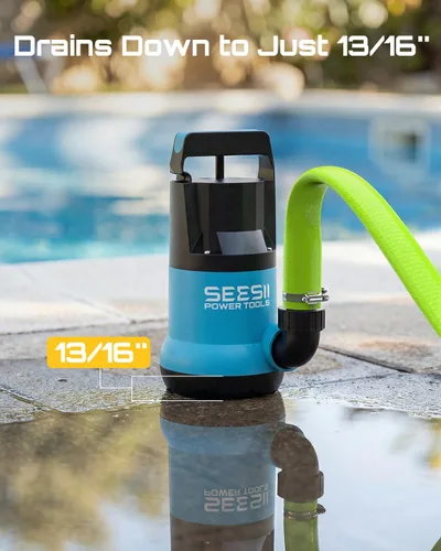 Miniatura 8 de SEESII Bomba de agua sumergible 1HP, bomba de sumidero de alto flujo de 4755 GPH con kit de manguera de 23 pies, red de filtro antiobstrucción