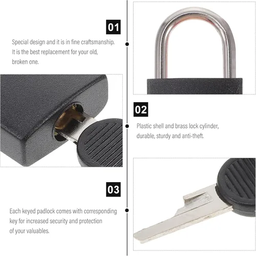 Miniatura 6 de Cerradura para casillero 2 piezas Llave para el candado trasero Reemplazo de almacenamiento de libros con mini cerradura negra Viaje Mm Joyería