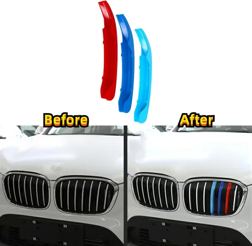Miniatura 6 de Insertos de parrilla automotriz para BMW X1 F48 2016-2019 7 vigas, accesorios de parrilla delantera