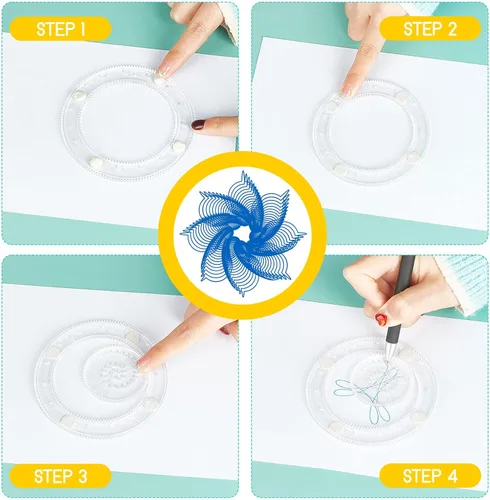 Miniatura 3 de Chivao Plantilla circular de regla geométrica de engranaje de arte en espiral para dibujar plantilla de plástico, kit de dibujo de regla, plantillas