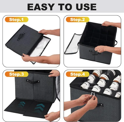 Miniatura 7 de Mayniu Paquete de 2 organizadores de zapatos - Caben 32 pares, grandes cajas de almacenamiento de zapatos, cubos con mangos reforzados, organizador