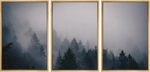 Miniatura 33 de SIGNWIN Lienzo enmarcado para pared, juego de arte nublado de tormenta, cielo, bosque otoñal, árboles, rústico, naturaleza, fotografía, realismo