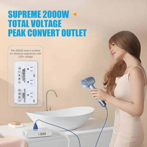 Miniatura 2 de Convertidor de voltaje de viaje de 220 V a 110 v: Convertidor de voltaje universal internacional Transformador de enchufe de regleta de alimentación