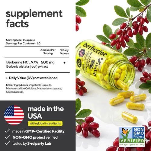 Miniatura 2 de VitaUp Suplemento de berberina de 500 mg – Berberina fabricada en Estados Unidos 500 mg – Berberina HCL sin OMG – Suplementos de berberina
