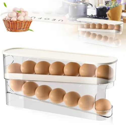 ROWPOZ 2025 Nuevo Soporte para Huevos para Refrigerador, Organizador de Huevos para Refrigerador Desplazamiento Automático Estante para Huevos
