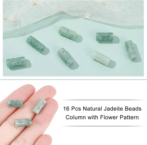 Miniatura 3 de NBEADS 16 cuentas de jadeíta natural, cuentas de piedra de columna, forma de tubo, piedra de jade grabado, cuentas de piedras preciosas