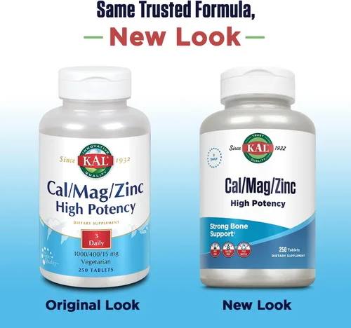 Miniatura 2 de KAL Cal/Mag/Zinc 1000 mg de calcio, 400 mg de magnesio y 15 mg de zinc Apoyo óseo, muscular, corazón e inmunológico 250 unidades, 83 Serv.