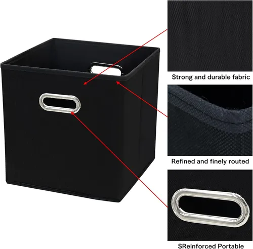 Miniatura 7 de Cubos de almacenamiento de tela negra, 11 x 11 x 11 pulgadas, canastas organizadoras de tela con asa, cesta plegable para armario o caja