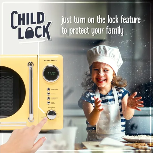 Miniatura 4 de Nostalgia NRMO7YW6A - Horno microondas compacto retro para encimera, 0.7 pies cúbicos, 700 vatios con pantalla digital LED, bloqueo para niños