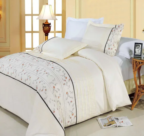 Miniatura 17 de sheetsnthings Juego de edredón de 8 piezas de tamaño matrimonial bordado Amalia dorado y blanco, incluye juego de funda de edredón de algodón de 3