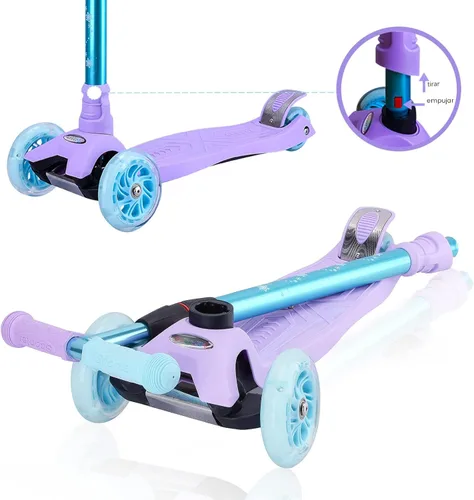 Miniatura 5 de Patinete de 3 ruedas para niños de 6 a 12 años, patinete infantil con ruedas iluminadas, diseño de cubierta resistente y 4 alturas ajustables