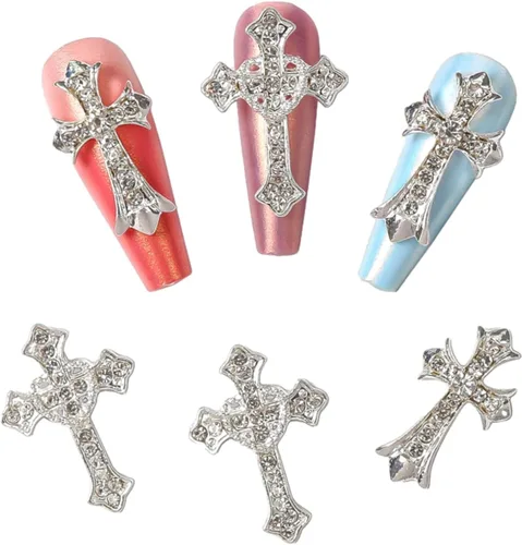 Miniatura 9 de 10 dijes de cruz retro para uñas, diamantes de imitación de aleación, dijes de cruz punk gótico, suministros de arte de uñas para decoración de uñas