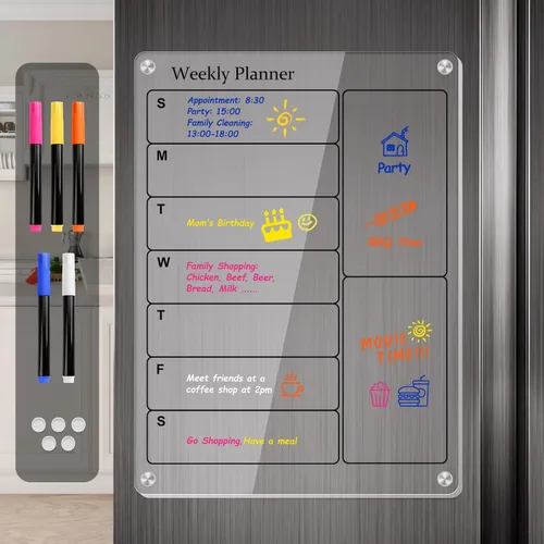 Miniatura 8 de Calendario magnético para refrigerador, calendario acrílico grueso para refrigerador con imanes fuertes, pizarra blanca transparente de borrado
