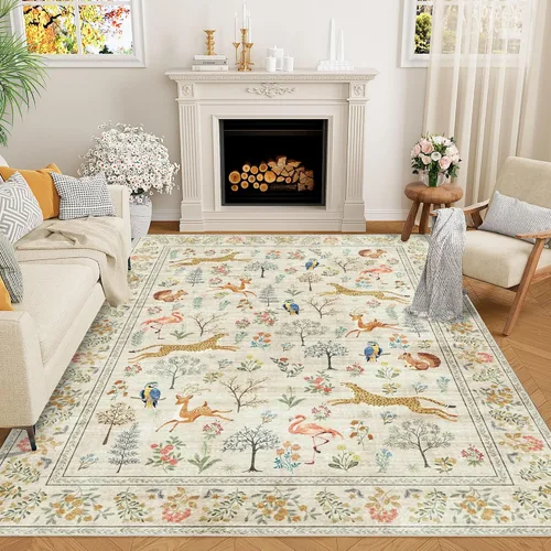 Miniatura 31 de DUKINO Alfombra de área de 6 x 9 pies, alfombra floral para sala de estar, ligera, antideslizante, lavable, alfombra de interior de pelo bajo