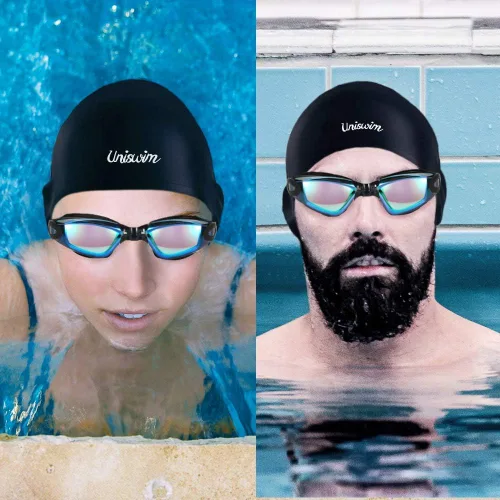 Miniatura 7 de Gafas de natación Juego de gorras de natación gafas de natación de silicona para adultos con gafas antivaho para nadar Colorido