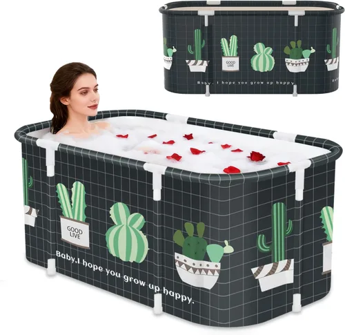 Bañera Plegable Portátil, Bañera de Remojo Plegable para Adultos, Bañeras Independientes, Bañera de Agua Caliente, Baño de Hielo, Bañera SPA Cactus