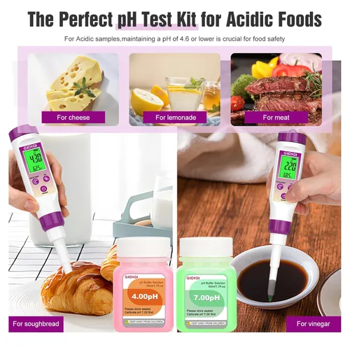 Miniatura 3 de Medidor de pH Digital Electrónico para Alimentos Probador de pH para Fermentación Kits de Solución de Calibración de Tampón de pH de 3*50ml Sonda