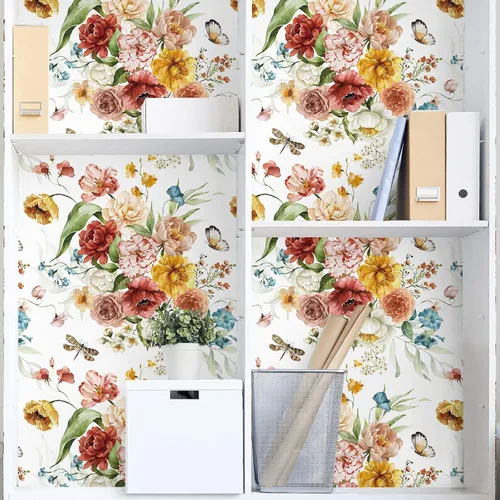 Miniatura 3 de VaryPaper Papel tapiz vintage de peonía floral para despegar y pegar de 17.7 x 315 pulgadas, papel tapiz de mariposa de petunia, papel de contacto