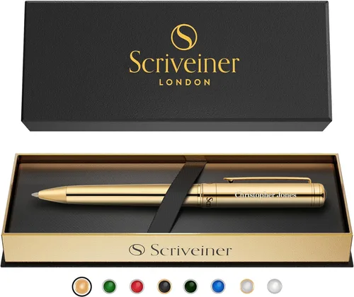 Miniatura 26 de Bolígrafo laqueado en negro Scriveiner - Impresionante pluma de lujo, chapado en oro real, repuesto Schmidt de tinta negra, el mejor juego de regalo