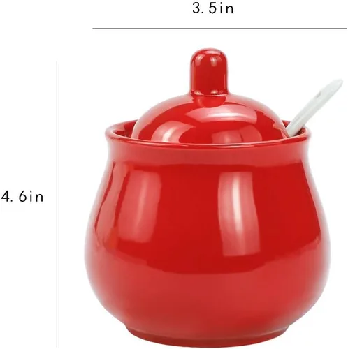 Miniatura 2 de FUYU Tarro de cerámica para especias con tapa y cuchara, caja de condimentos para condimentos