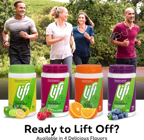 Miniatura 7 de Lift Glucosa, tabletas energéticas masticables de glucosa de acción rápida, arándano, tarro de 50 unidades (paquete de 1)
