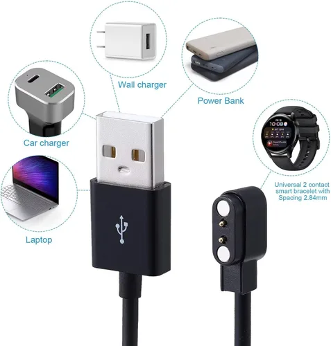 Miniatura 2 de Paquete de 2 cargadores de reloj inteligente con cable de carga de datos USB universal de 2 pines, cargador magnético compatible