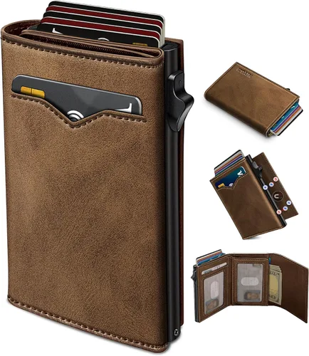 Miniatura 9 de Cartera miyozi para hombre, con bolsillo para efectivo, 2 ventanas para identificación, 9-13 ranuras para tarjetas, estuche metálico, elegante