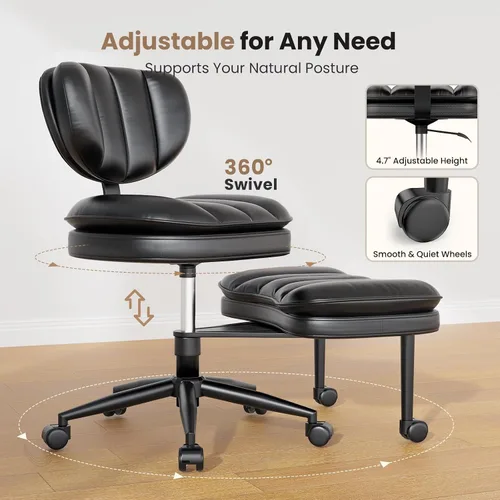 Miniatura 7 de Silla de oficina extra ancha y alta con patas cruzadas, asiento de nube profundamente acolchado, soporte ergonómico para respaldo, altura ajustable