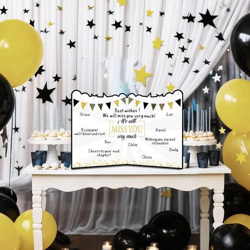 Miniatura 7 de Tarjeta de felicitación de despedida jumbo de color negro y dorado, grande, con texto en inglés "We Will Miss You", tarjetas para firmar tarjeta