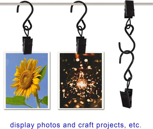 Miniatura 6 de Clips de cortina con ganchos en S de acero inoxidable, paquete de 50 clips colgantes para luces de fiesta, ganchos para fotos, exhibición de 2.4