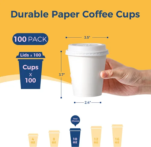 Miniatura 2 de Fit Meal Prep Paquete de 100 tazas de café desechables de 10 onzas con tapas, vasos de papel de primera calidad, tazas de café caliente a prueba