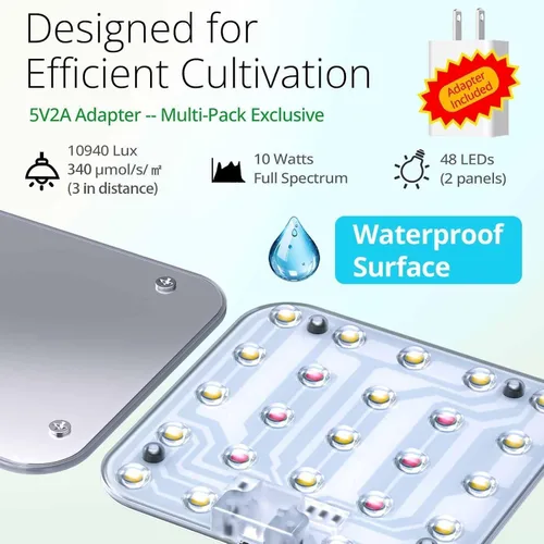 Miniatura 4 de Luz LED de espectro completo para cultivo de plantas de interior, 2 paneles de 10 W con temporizador de 6/12/16 horas, luces regulables para plantas